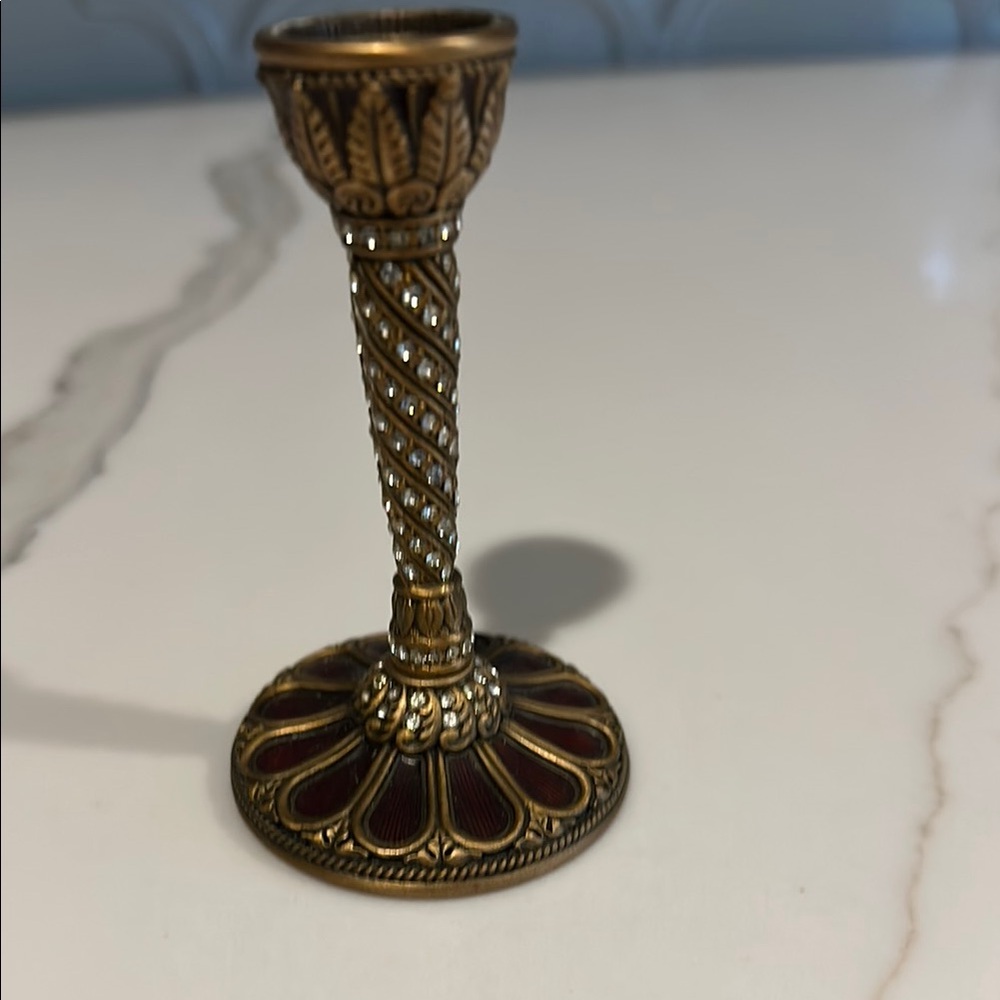 Edgar Antique  Gold Tone Metal Candlestick w/rhinestones